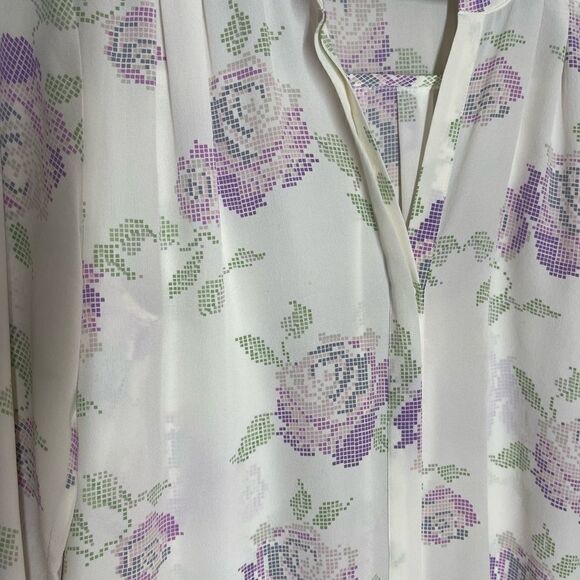 Joie white silk blouse with lavender purple flowers, long sleeve,‎ size XS - Picture 15 of 16